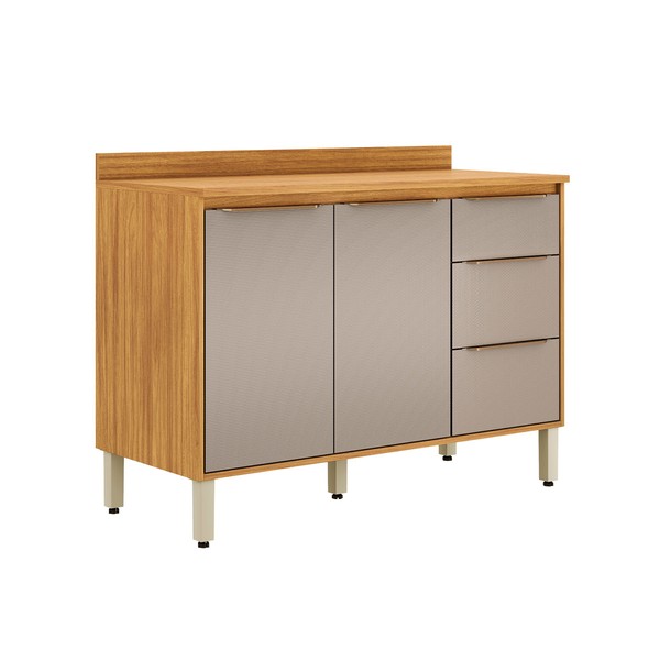 Balcão Cozinha Plena 2 Portas 3 Gavetas para Pia 120cm Cinamon/Nude Prime Tx - Demóbile