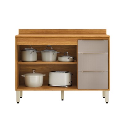 Balcão Cozinha Plena 2 Portas 3 Gavetas para Pia 120cm Cinamon/Nude Prime Tx - Demóbile