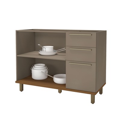 Balcão de Cozinha para Pia 120 Cm 2 Portas 3 Gavetas Freijó/Camurça - Indékes