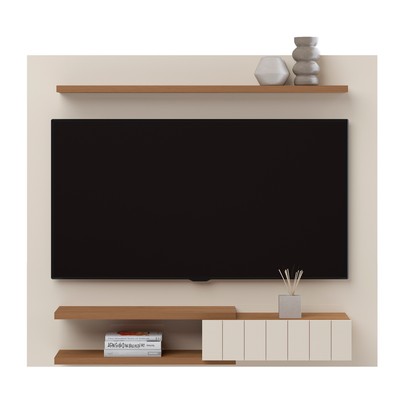Painel para TV Até 50 Polegadas 1 Porta Monza Off White/Cinamomo C/ Suporte para TV - Artely