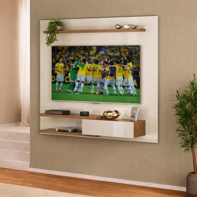 Painel para TV Até 50 Polegadas 1 Porta Monza Off White/Cinamomo C/ Suporte para TV - Artely