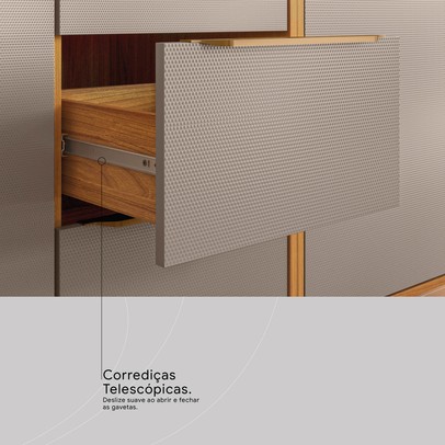 Paneleiro Plena 4 Portas 1 Gaveta com Vidro Cinamon/Nude - Demóbile