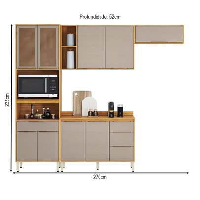 Cozinha Completa Plena 9 Portas 4 Gavetas Cinamon/Nude - Demóbile