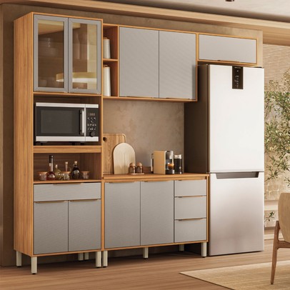 Cozinha Completa Plena 9 Portas 4 Gavetas Cinamon/Nude - Demóbile