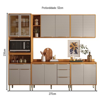 Cozinha Completa Plena 12 Portas 4 Gavetas Cinamon/Nude - Demóbile