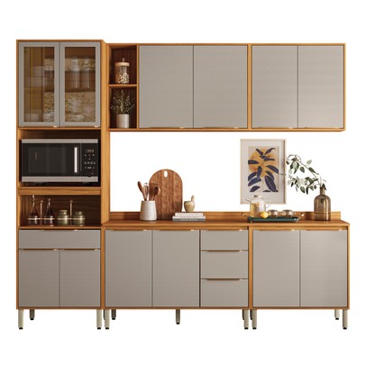 Cozinha Completa Plena 12 Portas 4 Gavetas Cinamon/Nude - Demóbile