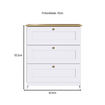 Cômoda Americano 3 Gavetas Branco/Ipê - Decibal