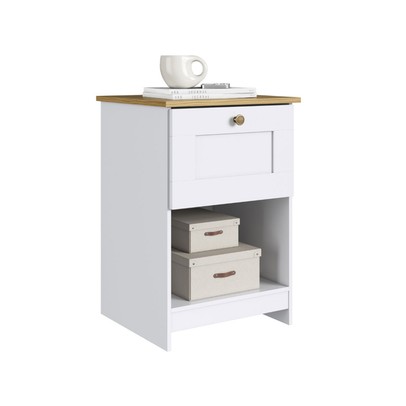 Mesa de Cabeceira Americano 1 Gaveta Branco/Ipê - Decibal