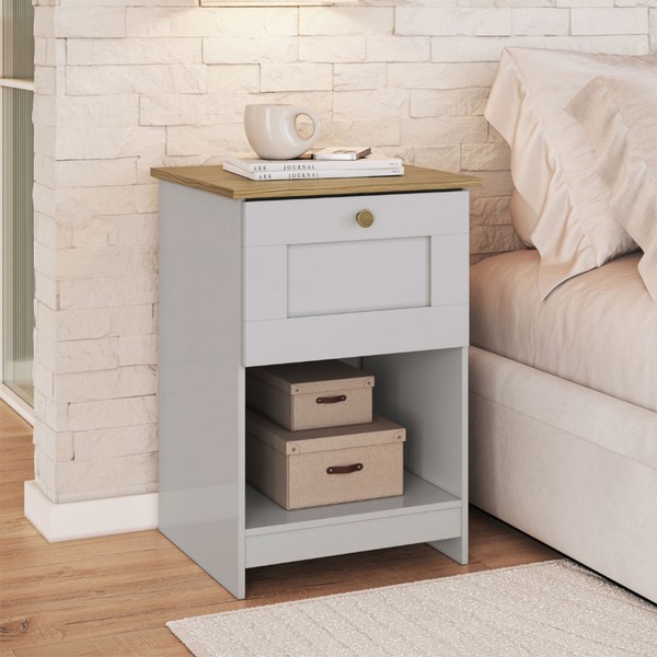 Mesa de Cabeceira Americano 1 Gaveta Branco/Ipê - Decibal