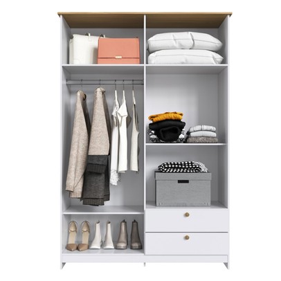 Guarda-Roupa Solteiro Americano 4 Portas 2 Gavetas Branco/Ipê - Decibal