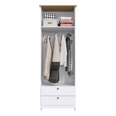 Guarda-Roupa Solteiro Americano 2 Portas 2 Gavetas Branco/Ipê - Decibal