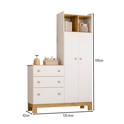 Guarda-Roupa Infantil Flora 2 Portas 3 Gavetas Branco Acetinado - Qmovi