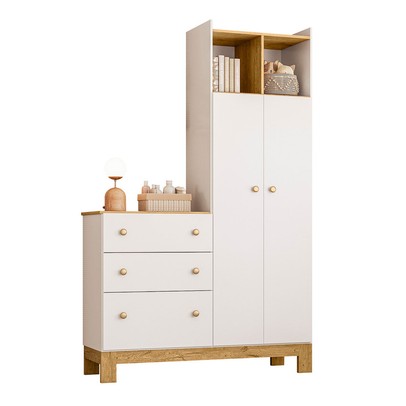 Guarda-Roupa Infantil Flora 2 Portas 3 Gavetas Branco Acetinado - Qmovi