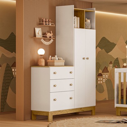 Guarda-Roupa Infantil Flora 2 Portas 3 Gavetas Branco Acetinado - Qmovi