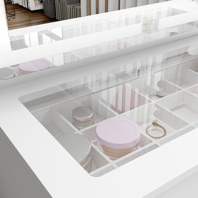 Penteadeira Bella 1 Porta 3 Gavetas com Espelho e Led Branco - Politorno