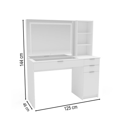 Penteadeira Bella 1 Porta 3 Gavetas com Espelho e Led Branco - Politorno