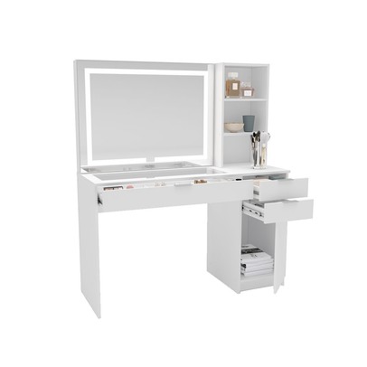 Penteadeira Bella 1 Porta 3 Gavetas com Espelho e Led Branco - Politorno