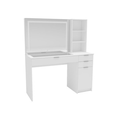 Penteadeira Bella 1 Porta 3 Gavetas com Espelho e Led Branco - Politorno