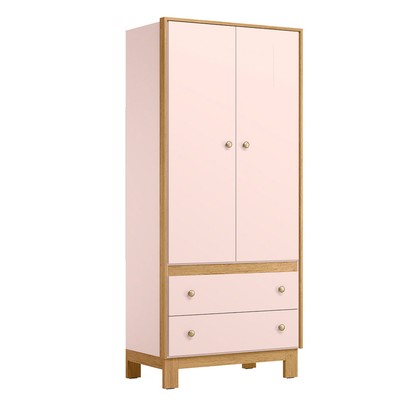 Guarda-Roupa de Bebê Flora 2 Portas 2 Gavetas Rosa Acetinado - Qmovi