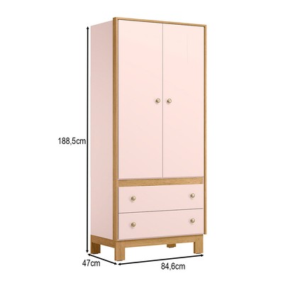 Guarda-Roupa de Bebê Flora 2 Portas 2 Gavetas Rosa Acetinado - Qmovi