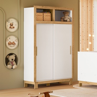 Guarda-Roupa de Bebê Flora 2 Portas 2 Gavetas Branco Acetinado - Qmovi