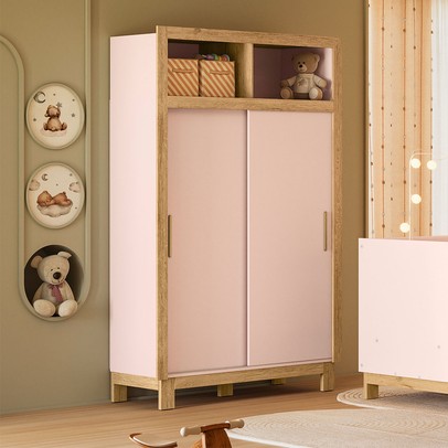 Guarda-Roupa de Bebê Flora 2 Portas 2 Gavetas Rosa Acetinado - Qmovi