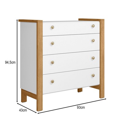 Cômoda de Bebê Flora 4 Gavetas Branco Acetinado - Qmovi