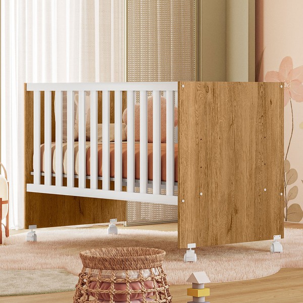 Berço Doce Sonho com Rodízio Freijó/Branco - Qmovi