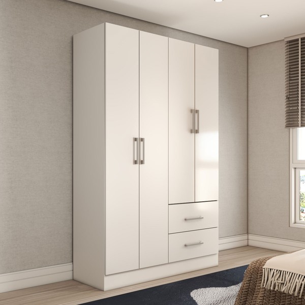 Guarda-Roupa Solteiro Vittorio 4 Portas 2 Gavetas Branco - Panorama Móveis