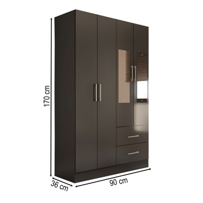 Guarda-Roupa Solteiro Vittorio 4 Portas 2 Gavetas com Espelho Preto - Panorama Móveis