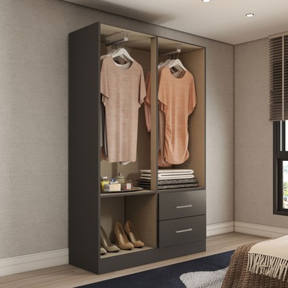 Guarda-Roupa Solteiro Vittorio 4 Portas 2 Gavetas com Espelho Preto - Panorama Móveis