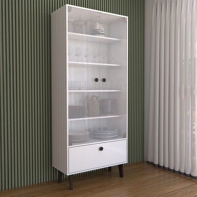 Cristaleira Bellagio 2 Portas 1 Gaveta com Vidro Branco - Panorama Móveis