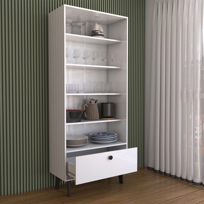 Cristaleira Bellagio 2 Portas 1 Gaveta com Vidro Branco - Panorama Móveis