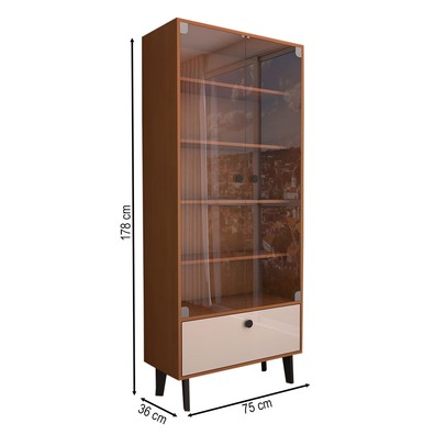 Cristaleira Bellagio 2 Portas 1 Gaveta com Vidro Creme/Freijó - Panorama Móveis