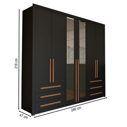 Guarda-Roupa Casal Nobile Plus 6 Portas 6 Gavetas com Espelho Preto - Panorama Móveis
