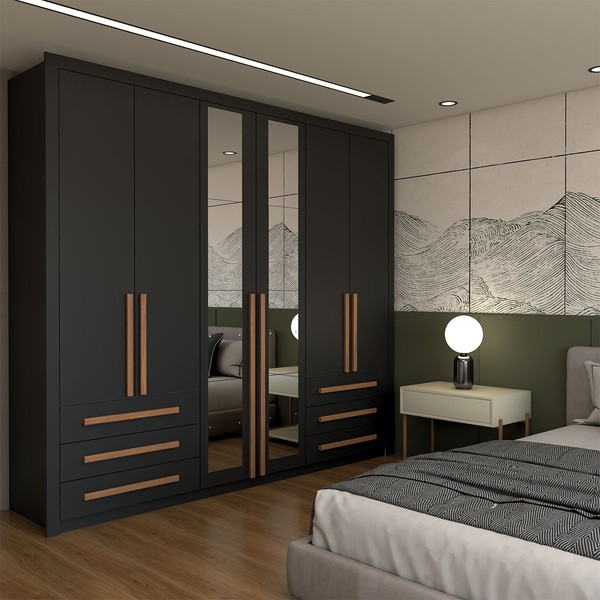 Guarda-Roupa Casal Nobile Plus 6 Portas 6 Gavetas com Espelho Preto - Panorama Móveis
