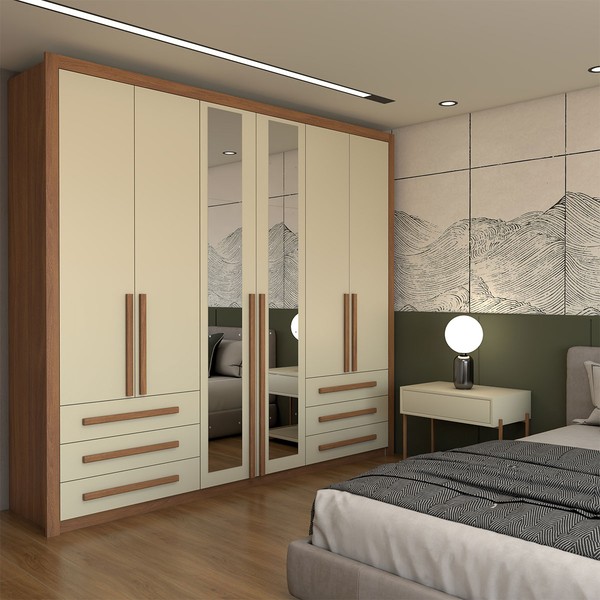 Guarda-Roupa Casal Nobile Plus 6 Portas 6 Gavetas com Espelho Cinamomo/Off White - Panorama Móveis