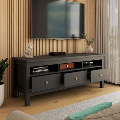 Rack para TV Até 65 Polegadas Spazio 3 Gavetas Preto - Panorama Móveis
