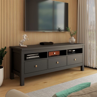 Rack para TV Até 65 Polegadas Spazio 3 Gavetas Preto - Panorama Móveis