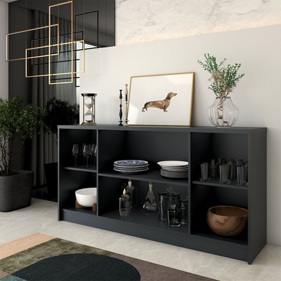 Balcão Buffet Lusso 4 Portas 3 Prateleiras Chumbo - Panorama Móveis