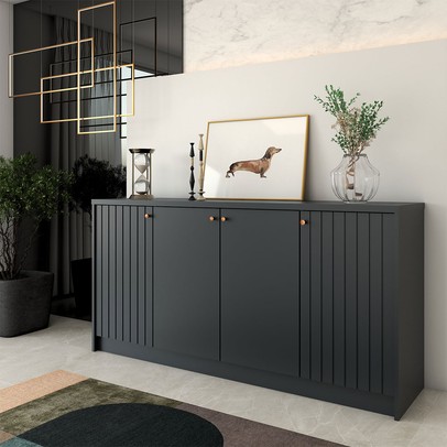 Balcão Buffet Lusso 4 Portas 3 Prateleiras Chumbo - Panorama Móveis