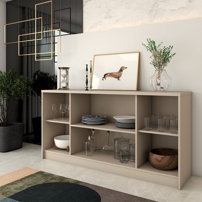 Balcão Buffet Lusso 4 Portas 3 Prateleiras Off White - Panorama Móveis