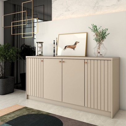 Balcão Buffet Lusso 4 Portas 3 Prateleiras Off White - Panorama Móveis