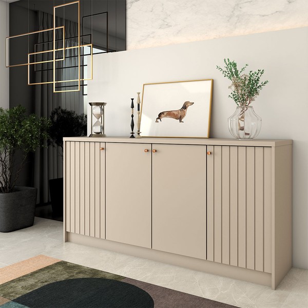 Balcão Buffet Lusso 4 Portas 3 Prateleiras Off White - Panorama Móveis