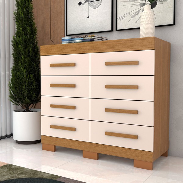 Cômoda Milano 8 Gavetas 100% Mdf Cinamomo/Off White - Panorama Móveis