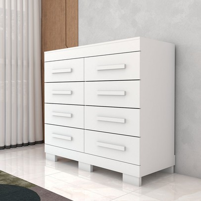 Cômoda Milano 8 Gavetas 100% Mdf Branco - Panorama Móveis