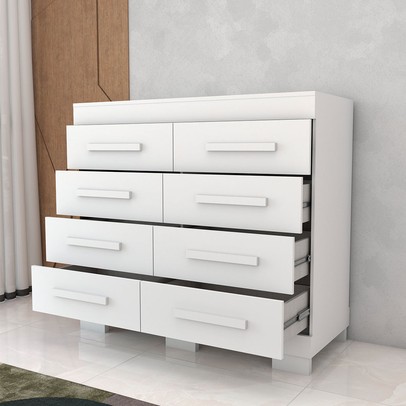 Cômoda Milano 8 Gavetas 100% Mdf Branco - Panorama Móveis