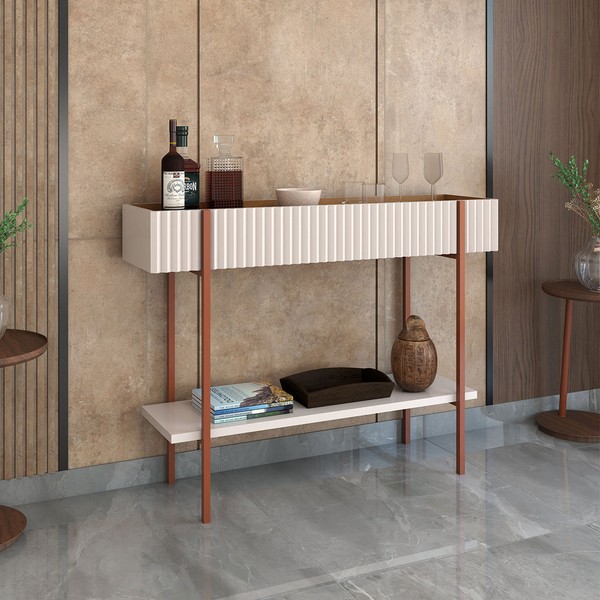 Aparador Essenza 1 Prateleira Ripado 3d Off White/Cinamomo - Panorama Móveis