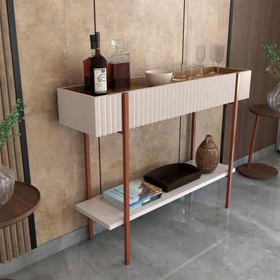 Aparador Essenza 1 Prateleira Ripado 3d Off White/Cinamomo - Panorama Móveis