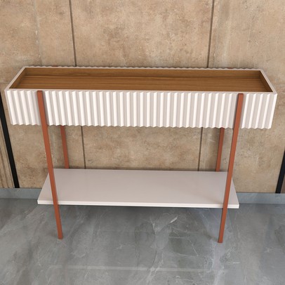 Aparador Essenza 1 Prateleira Ripado 3d Off White/Cinamomo - Panorama Móveis